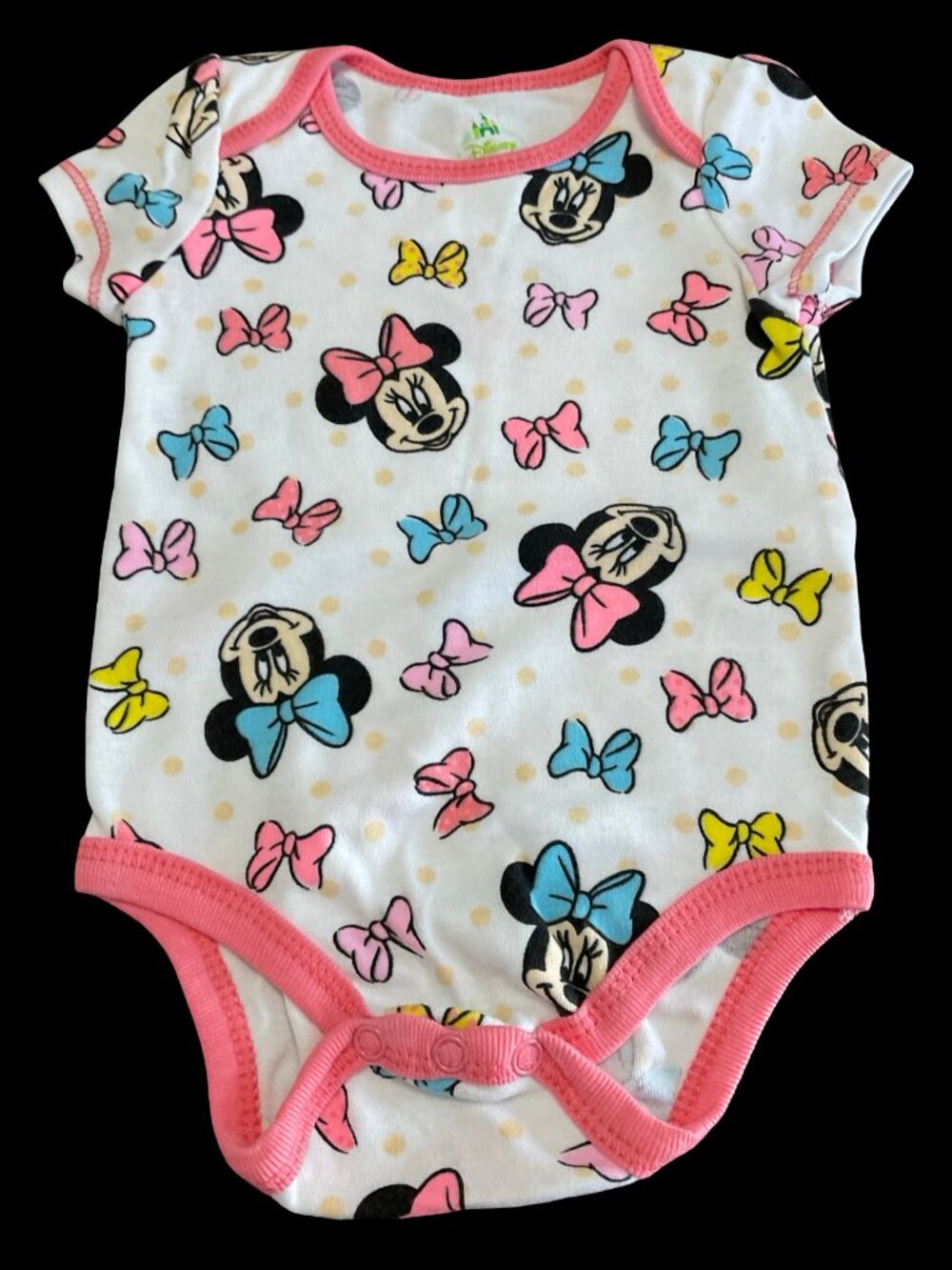 👣 10/$25 - White/Pink/Blue Minnie Mouse & Bow Print Onesie